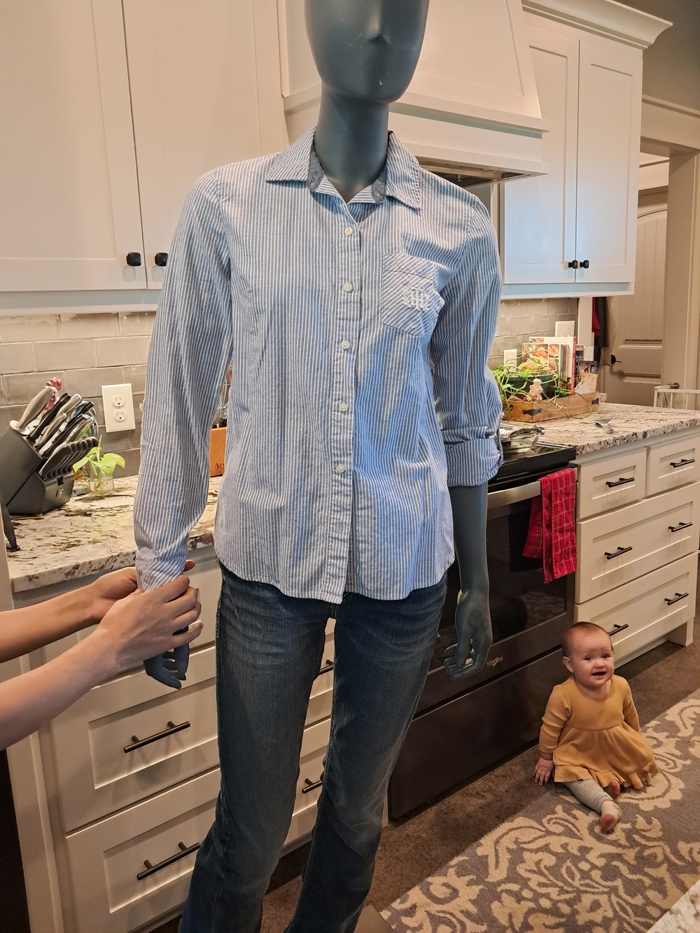 Tommy Hilfiger Blue and White Striped Button-Down Shirt
